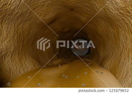 3DCG image of a cave blocked by a large ball 3DCG image of a cave blocked by a large ball 125879652