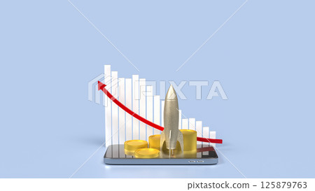 The Rocket and coins on Mobile phone for business concept 3d Rendering. 125879763