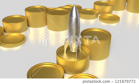 The Silver rocket and gold coins for Business concept 3d Rendering. 125879772