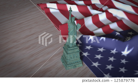 The Statue of Liberty and USA flag on wood table 3d rendering The Statue of Liberty and USA flag on wood table 3d rendering 125879776