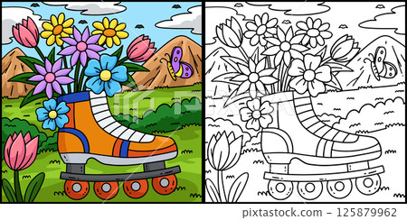 Inline Skates with Sprouting Flowers Illustration  125879962