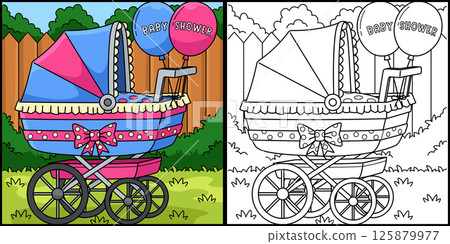 Baby Shower Stroller Coloring Page Illustration  125879977