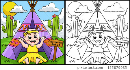 Baby Shower Baby Girl Celebration Illustration 125879985