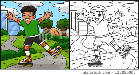 Inline Skater Waving Coloring Page Illustration  125880005