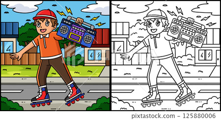 Inline Skater Carrying Radio Coloring Illustration 125880006