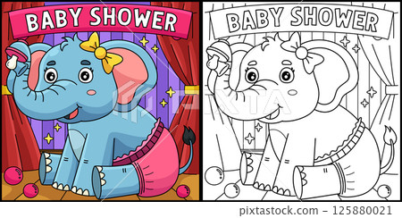 Baby Shower Baby Girl Elephant Illustration  125880021