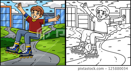 Inline Skater Jumping Off the Ground Illustration 125880034