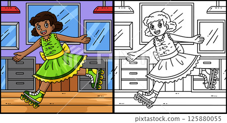 Female Inline Skating in a Dress Illustration  125880055