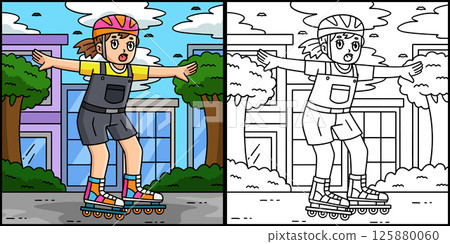 Female Inline Skater Practicing Illustration  125880060