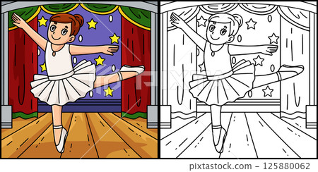 Ballerina doing an Arabesque Coloring Illustration 125880062