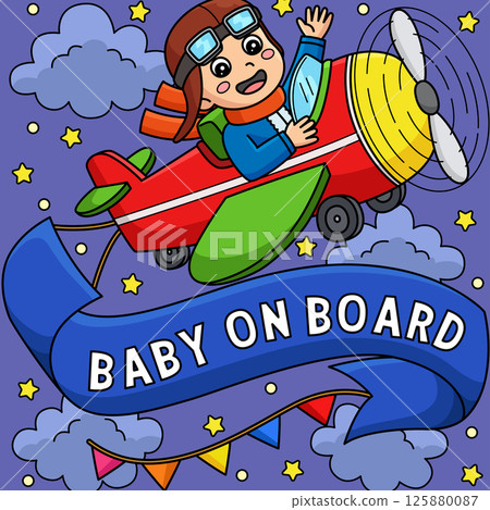 Baby Shower Baby on a Plane Colored Cartoon Baby Shower Baby on a Plane Colored Cartoon 125880087