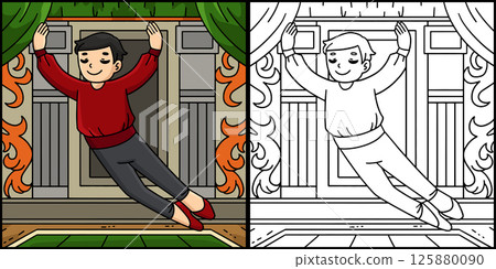 Ballet Danseur making Leap Coloring Illustration  125880090