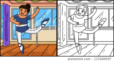 Ballerina doing an Attitude Coloring Illustration  125880097