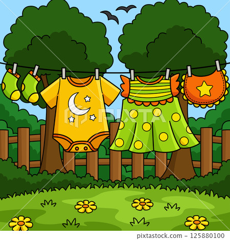 Baby Shower Hanging Clothes Colored Cartoon Baby Shower Hanging Clothes Colored Cartoon 125880100