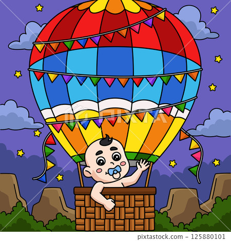Baby Shower Baby Hot Air Balloon Colored Cartoon Baby Shower Baby Hot Air Balloon Colored Cartoon 125880101