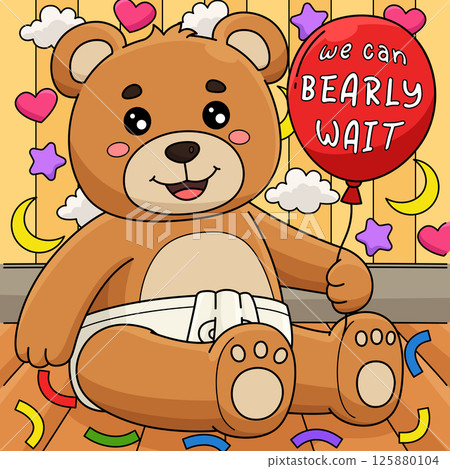 Baby Shower Teddy Bear Colored Cartoon Baby Shower Teddy Bear Colored Cartoon 125880104