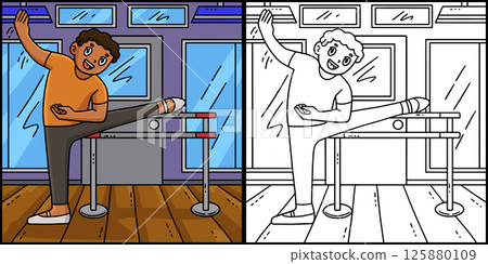 Ballet Danseur Stretching Ballet Bar Illustration  125880109