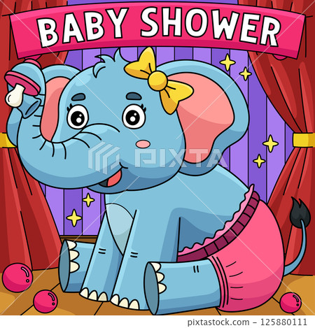 Baby Shower Baby Girl Elephant Colored Cartoon Baby Shower Baby Girl Elephant Colored Cartoon 125880111
