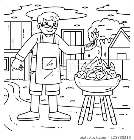BBQ and Grilling Dad Setting Up the Fire Coloring  125880210