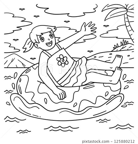 Swimming Girl Floating Over the Beach Coloring Swimming Girl Floating Over the Beach Coloring 125880212