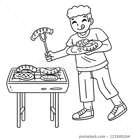 BBQ and Grilling Boy Putting Food Plate Isolated BBQ and Grilling Boy Putting Food Plate Isolated 125880264