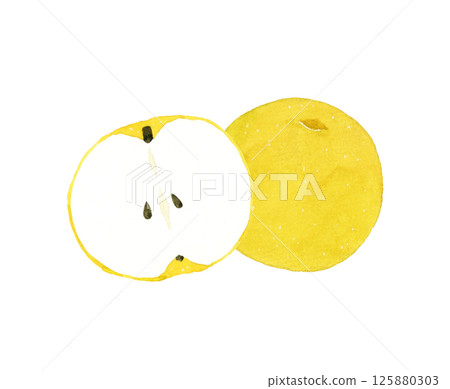 Pear cut in half - Hand-drawn watercolor illustration of fruit 125880303