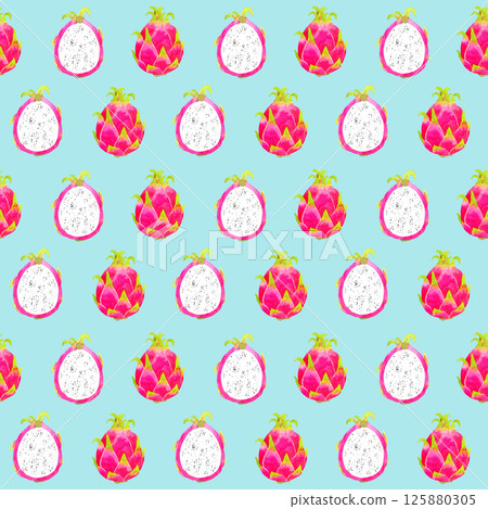 Dragon fruit pattern Hand-drawn watercolor illustration of fruit pattern Dragon fruit pattern Hand-drawn watercolor illustration of fruit pattern 125880305
