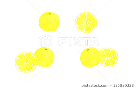 葡萄柚套裝，水果手繪水彩插圖 125880328