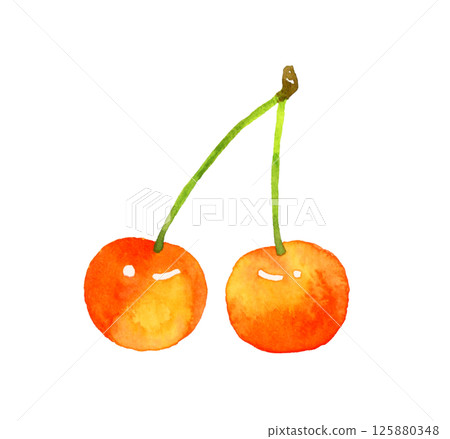 Cherry fruit hand-drawn watercolor illustration material 125880348
