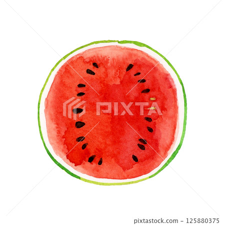 Watermelon cut in half, hand-drawn watercolor illustration of summer fruit Watermelon cut in half, hand-drawn watercolor illustration of summer fruit 125880375