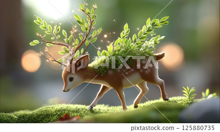 AI-Eco Future Style concept. Enchanted deer in a magical woodland scene 125880735