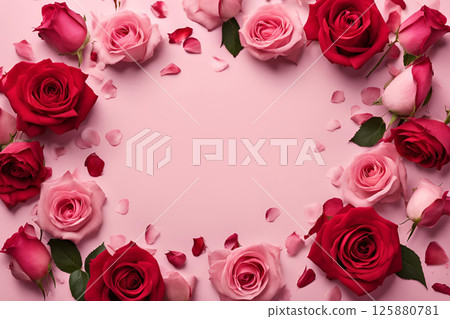 紅色和粉紅色玫瑰留言卡 125880781