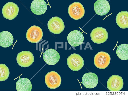 Melon fruit background pattern watercolor illustration 125880954
