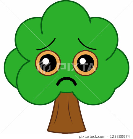 Sad Tree Vector Illustration Perfect for Children's Books, Comics, T-Shirt Designs, and Nature-Themed Branding 125880974