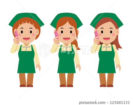 A young woman in a green apron making a phone call. Part 2 125881131