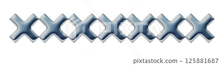A line of metallic cross mark icons. 3DCG illustration of a continuous chain 125881687