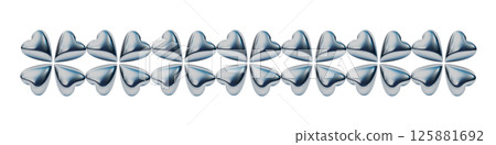 A line of metallic clover icons. 3DCG illustration of a continuous chain 125881692