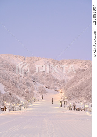 A beautiful ski resort illuminated by the morning sun 125881904