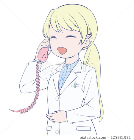 金髮女藥劑師在電話裡微笑著交談 125881921
