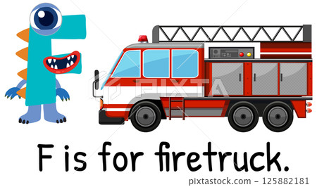 Alphabet Illustration: F is for Firetruck 125882181