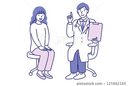 A simple and pop vector illustration of a woman being examined by a male doctor 125882185
