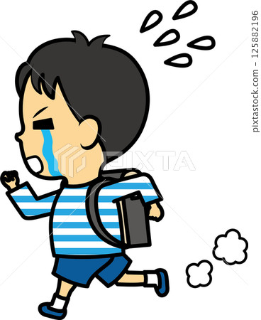 Elementary school boy running because he's going to be late 125882196