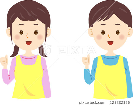 Male and female nursery teachers showing thumbs up Male and female nursery teachers showing thumbs up 125882356