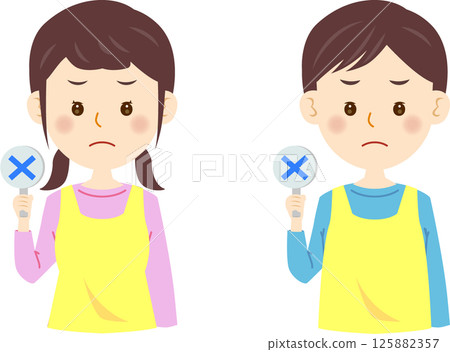 Nursery teacher male and female with a badge Nursery teacher male and female with a badge 125882357