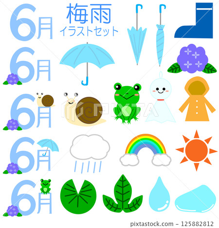 Rainy season illustration set (without lines) Rainy season illustration set (without lines) 125882812