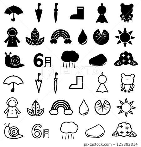 Rainy season monochrome icon set Rainy season monochrome icon set 125882814