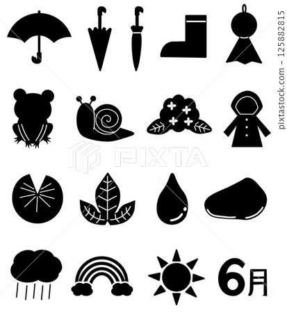 雨季單色圖示集(黑色) 雨季單色圖示集(黑色) 125882815
