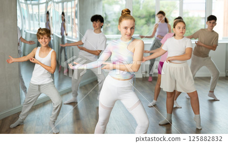 Group of children dancing jazz funk Group of children dancing jazz funk 125882832