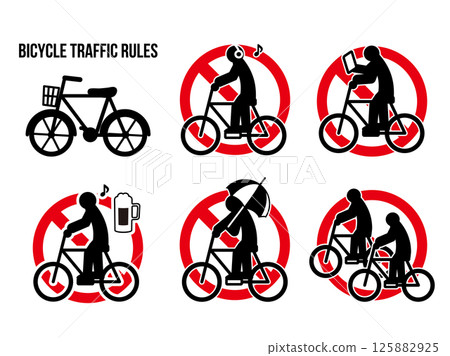 自行車交通規則違反象形文字標記、禁止圖標 自行車交通規則違反象形文字標記、禁止圖標 125882925