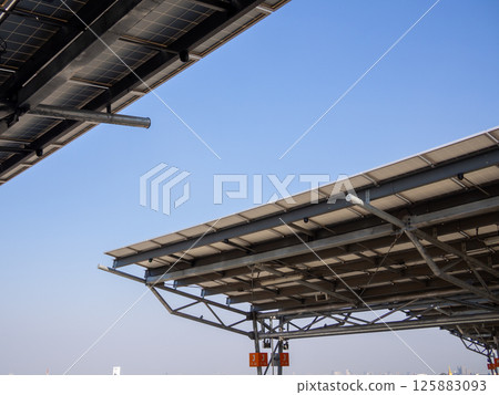 Urban solar panel installation aerial view of renewable energy and sustainability 125883093